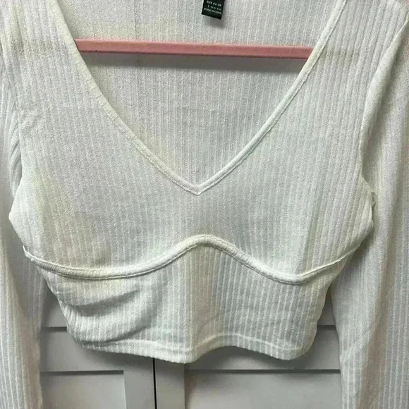 SHEIN Icon White Ribbed Knit Cropped Top - Size L - Picture 3 of 5